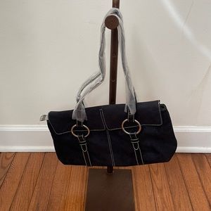 New Black Faux Leather & Suede Handbag With Coin Purse